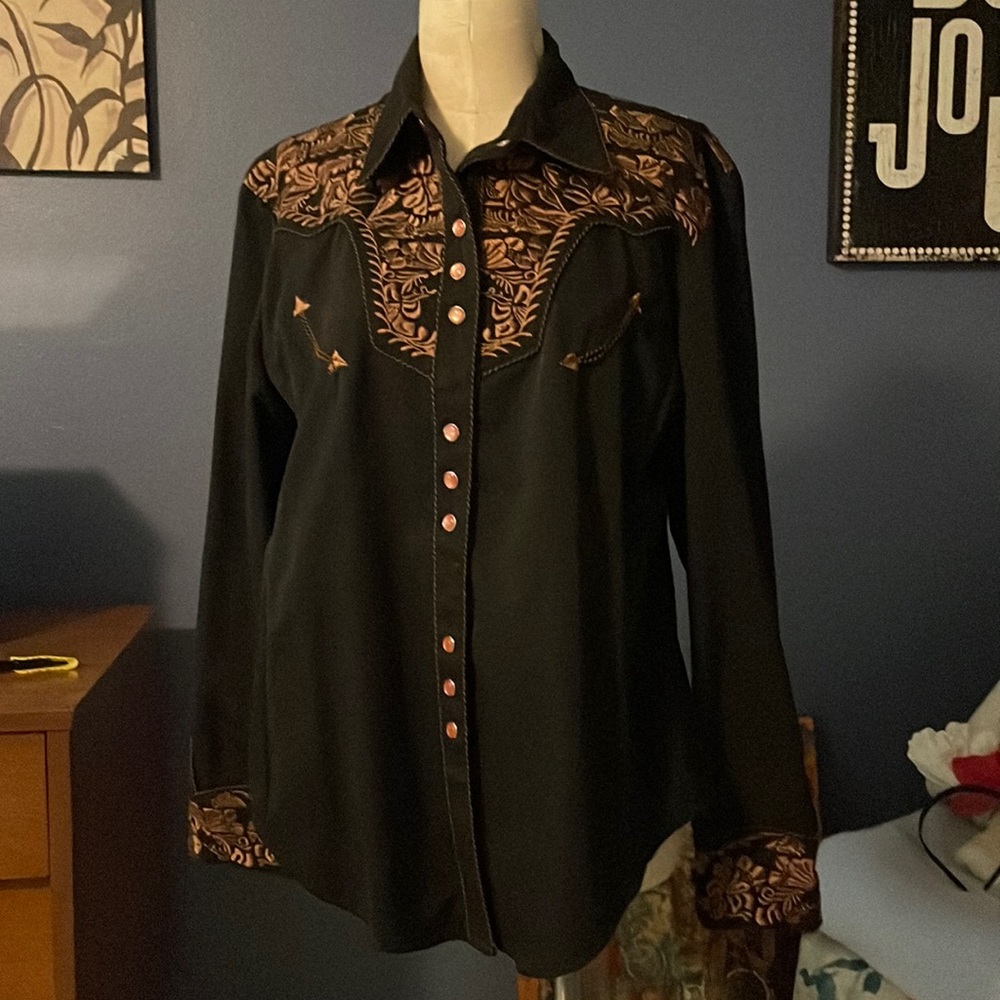 Black and copper Western Pearl Snap Shirt